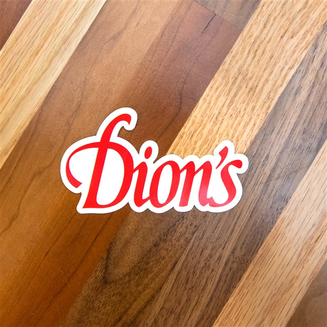 A Dion's Fan Shop vinyl decal sticker showcasing Dion's pizza.